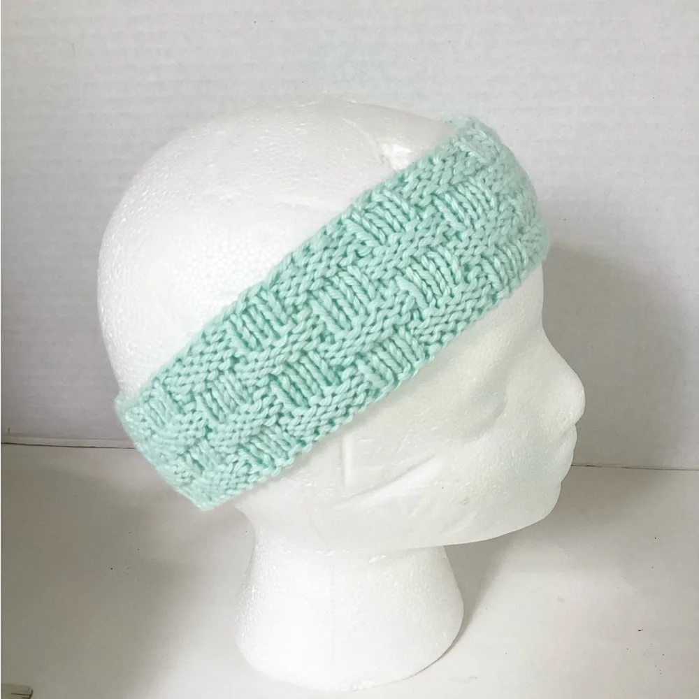 Skincare Washcloth Headband Spa Set Hand Crafted Teal Mint Green Knit Cotton